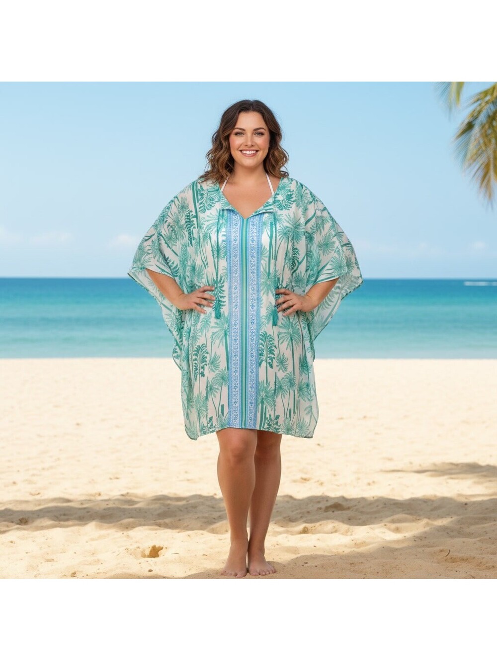 1710 - Ruby Rd. Woman Isla Verde Palm Print Cover-Up Dress Size 2X